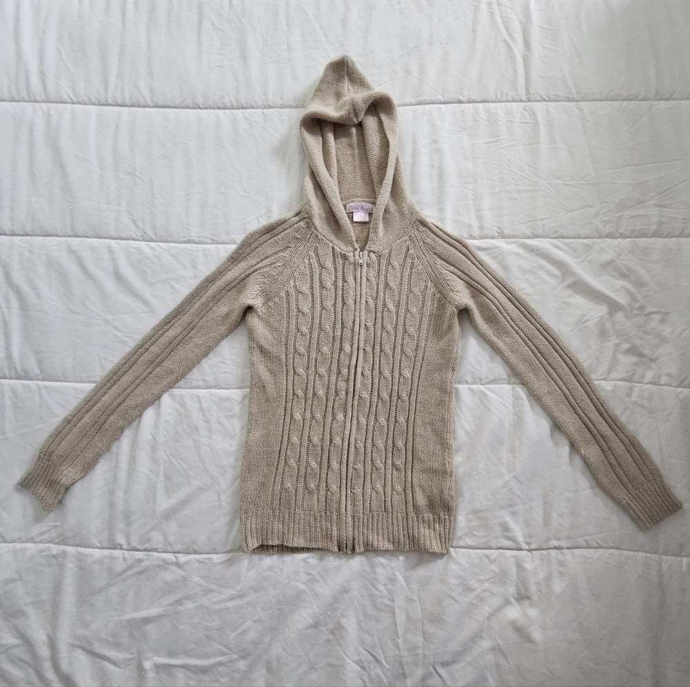 Beige Kids Cable Knit Hooded Sweater